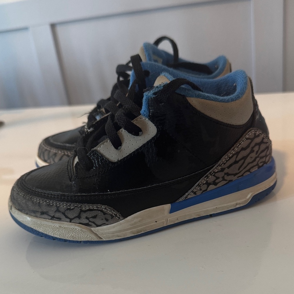 Retro Jordan 3 Kids Black and Blue Sneakers - 10C